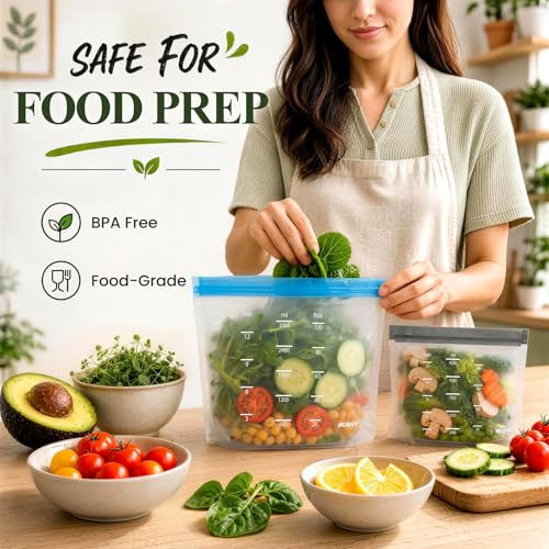 Dishwasher Safe Reusable Storage bags Stand Up - BPA Free Reusable Sandwich bags - Leakproof Gallon Freezer bag, Food Storage bag - Grey 9 Sandwich - color: Grey (9 Sandwich)