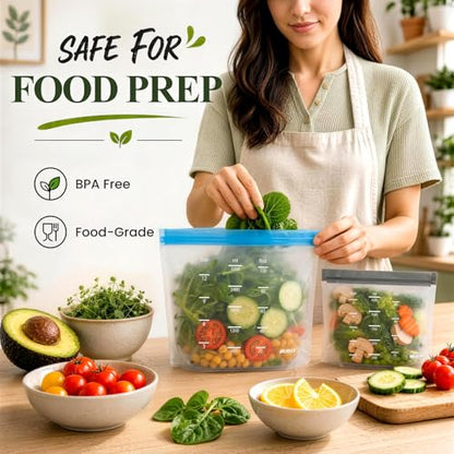 Dishwasher Safe Reusable Storage Bags Stand Up - BPA Free Reusable Sandwich Bags - Leakproof Gallon Freezer Bags, Food Storage Bags - Gray 12 Sandwich Bags - color: Grey (12 Sandwich)