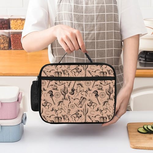 Western Cactus Lunch Bag Insulated Reusable Lunch Box Cooler Thermal Tote Bag For Teenage Boys Girls School Beach - color: Western Cactus