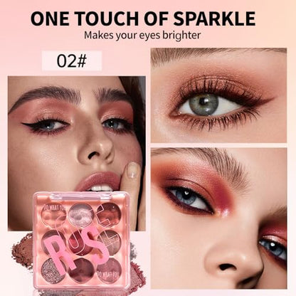 9-Color Rose Nude Brown Eyeshadow Palette – Matte Shimmer Glitter Mauve Pink Burgundy Eye Shadow Kit, High Pigment Blendable Long-Lasting Warm Neutral Soft Glam Makeup Palette for Daily Wear & Travel - color: H02