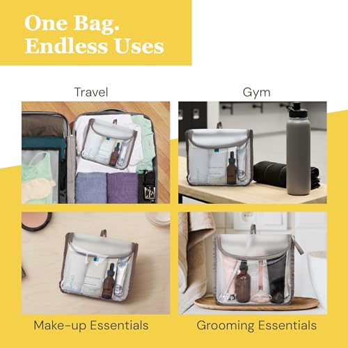 (re)zip TSA Approved Travel Toiletry Bag with Hanging Loop, Travel Quart Bag– Reusable Clear Makeup bags with zipper, Clear Pouch for Travel Essentials, Cosmetic | BPA-Free, Machine Washable - Gray - color: Gray