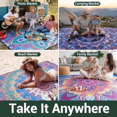 80x80 Waterproof Picnic Blankets Outdoor Sandless Beach Blanket Foldable Padded Ground Grass Park Lawn Mat Tent Camping Rug Backpack Hiking Roadtrip Gadgets Gifts Rv Car Travel Trailers Items - color: Green Mountain, size: 6'8" x 6'8" (Square)