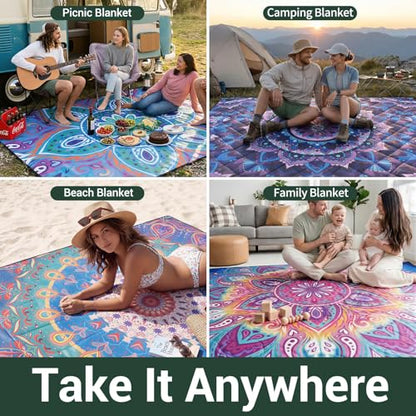 80x80 Waterproof Picnic Blankets Outdoor Sandless Beach Blanket Foldable Padded Ground Grass Park Lawn Mat Tent Camping Rug Backpack Hiking Roadtrip Gadgets Gifts Rv Car Travel Trailers Items - color: Green Mountain, size: 6'8" x 6'8" (Square)
