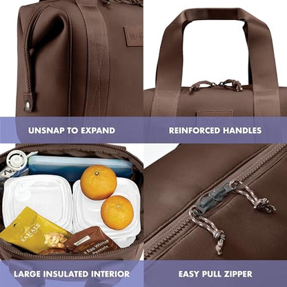 Fit & Fresh Remi Lunch Bag for Women Work – Neoprene Lunch Tote with Containers & Ice Pack, Reusable Meal Prep Lunch Box, Large Capacity, Machine Washable, Chocolate - color: Dark Chocolate