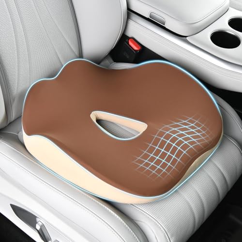 Coverado Car Seat Cushion with Memory Foam, Ergonomic Driving Seat Cushion for Sciatica, Tailbone, Back Pain Relief, Premium Non-Slip Washable Cushion for Car, Driver, Office, Wheelchair - color: Beige2, size: 1 Piece