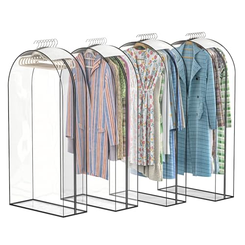 Upgraded Thickened Clear Garment Bags for Hanging Clothes 4 Packs, 10“ Gusseted Clothes Hanging Storage Bags for Closet, Shirts, Coats, Dresses (60 inch) - color: Full Clear, size: 60 inch
