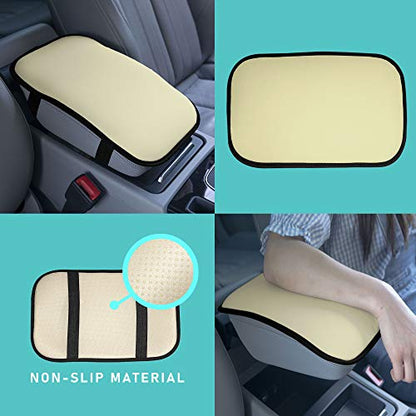 FH Group Neosupreme Beige Flat Pattern Center Console Pad – Water-Resistant Armrest Cover Protector for Cars, SUVs & Trucks - color: Beige, style: Console Cover (Plain)