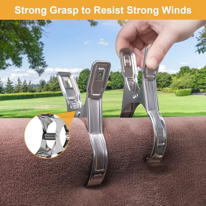 Coideal Metal Pool Cover Clips - 10 Pcs Large Beach Towel Chair Clips 5.5 Inch Stainless Steel Clothes Pins Quilt Clamps Windproof for Sunbed Lounge Cruise (14cm) - size: 14 cm