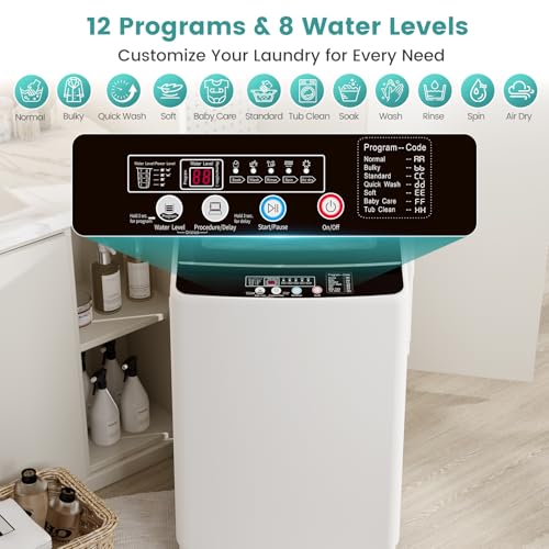 Auertech 35 lbs Washing Machine, Fully Automatic Portable Washer with LED Display, 12 Wash Cycles, 8 Water Levels, Large Capacity Washer and Spin Dryer Combo with Drain Pump for Apartment, Home - size: 35 lbs