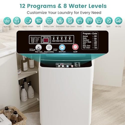 Auertech 35 lbs Washing Machine, Fully Automatic Portable Washer with LED Display, 12 Wash Cycles, 8 Water Levels, Large Capacity Washer and Spin Dryer Combo with Drain Pump for Apartment, Home - size: 35 lbs