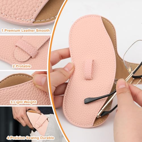 Leather Glasses Case, Portable Lightweight Soft Eyeglass Case, Travel Sunglasses Protective Case for Women Men - color: Pink
