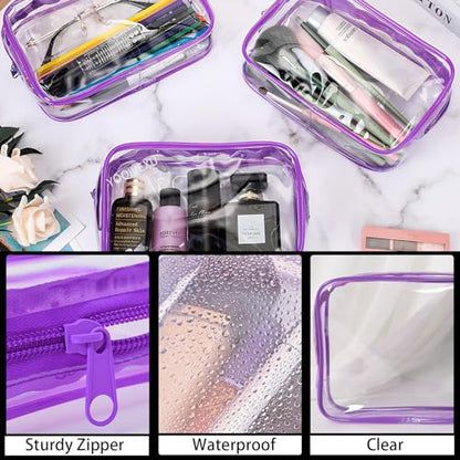 12 Pack Clear Makeup Bag, TSA Approved Toiletry Bag PVC Zippered Clear Cosmetic Pouch, Waterproof Vinyl Plastic Organizer Case for Travel Vacation Bathroom (Purple) - color: 12 Medium Purple