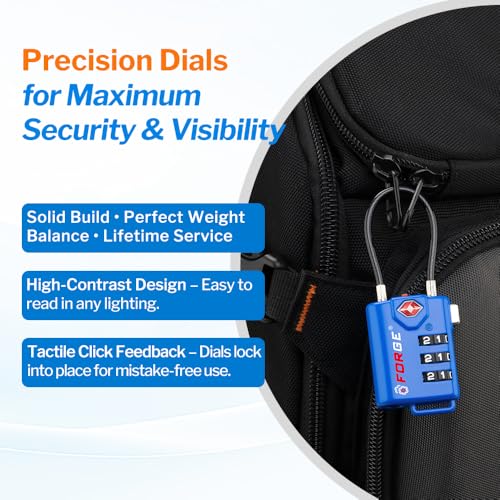 Bright Colors, TSA Approved Cable Luggage Locks 2 Pack Blue, Re-settable Combination with Alloy Body - color: Blue 2 Pack
