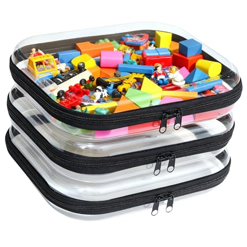 3PCS Clear Hard Plastic Zipper Case, Double Zippers Hard Pouch, Portable Travel Organizer Bin Clear Makeup Bag for Toy Storage, Snack Bag, Cosmetics, Diaper Bag,Toiletry Bag(3PCS-M-Black) - color: 3PCS-M-Black