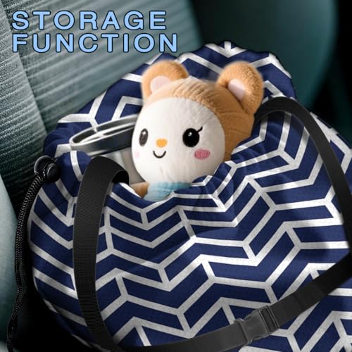 Car Trash Bag Hanging Back of Seat with Adjustable Snap Buckle Strap Cute Printed Drawstring Garbage Bags for Car-Blue White - color: Blue White Car Trash Bag