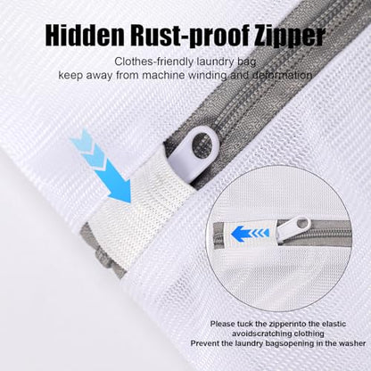 Mesh Laundry Bags for Delicates, Lingerie Wash Bags with Auto-Lock Zipper, 100% Polyester Fine Mesh, White Net, 2XL, 2L, 2S - size: 2S(10x12")+2L(16x20")+2XL(20x24")