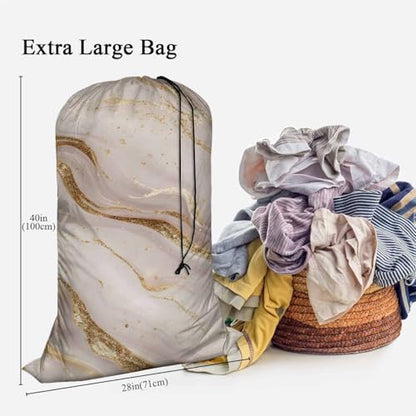 Swono Rose Gold Marble Large Travel Laundry Bag, Rip-Stop Dirty Clothes Bag with Drawstring, Liquid Abstract Glitter Splatter Print Heavy Duty Travel Laundry Bag, Large Laundry Hamper Liner - color: Rose Gold Marble