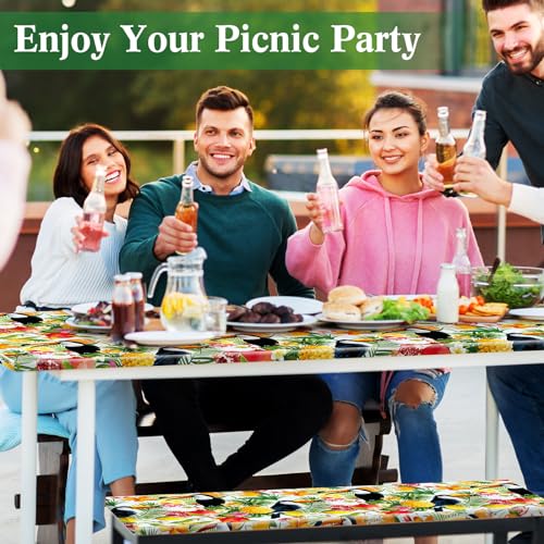 Boao 3 Pcs Vinyl Picnic Table Cover with Bench Cover 6 ft 30 x 72 Inch Waterproof Fitted Tablecloth Flannel Backing Rectangular Elastic Edged for Camping Outdoor Patio Travel(Toucan) - color: Toucan