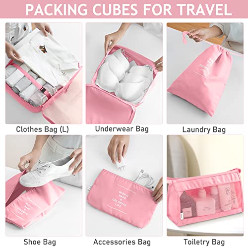 KPX 8 Set Packing Cubes for Travel, Luggage Packing Organizers Accessories Large Toiletries Bag for Clothes Shoes Cosmetics (Pink) - color: 8Set-Pink