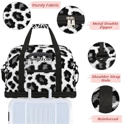 Travel Duffel Bag Animal Leopards Print Weekender Bag with Shoe Compartment Foldable Overnight Bags for Travel Sports Lightweight Gym Bags for Men Women - color: Animal Leopards Print