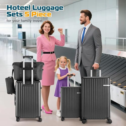 Hoteel Luggage Sets 5 Piece, 4-Year Warranty, Durable Suitcase Set with Spinner Wheels, 100% PC Hard Shell Lightweight Luggage with TSA Lock, Large Checked Travel Suitcases, Black(20/24/28/DB/TB) - color: Black, size: 20/24/28/TB/（DB/BP）