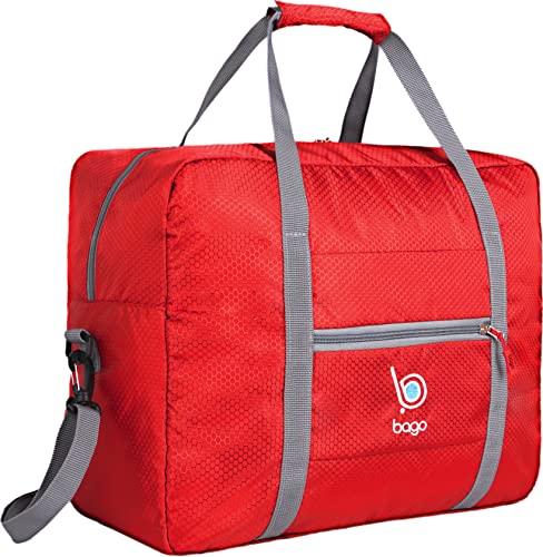 Bago Personal Item Travel Bag For Airlines - Fits As 18x14x8 inches Travel Bag Spirit & Frontier Airlines - Foldable Duffle For Man and Women - Personal Item Bags for Small Carry On Bags For Air Trips - color: Red