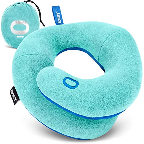 BCOZZY Kids Chin Supporting Travel Pillow for Ages 8–12- Patented Soft Neck Pillow for Head and Chin Support in Car Seat and Airplane. Comfortable Travel Essential. Medium Size, Bag, Light Blue - color: Light Blue, size: Medium (Kids 8-12 Y/O)