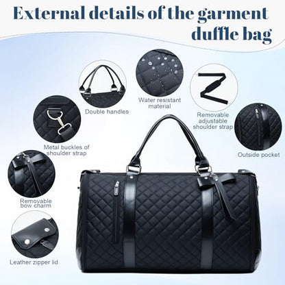 GARPROVM Garment Bags for Travel Women, 3 in 1 Convertible Garment Duffle Bags with Separated Tote Bag, Waterproof Suit Bag Travel Carry On Luggage Weekender Bag for Business Trip, Black - color: Black