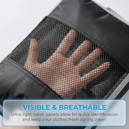 6Pcs Compression Packing Cubes Set, Waterproof Travel Luggage Organizer with Drawstring Bag, Lightweight Nylon Suitcase Storage Bags for Travel Camping Business Trip - color: Dark blue