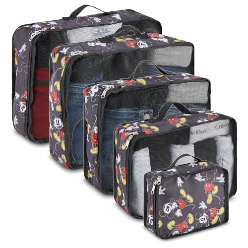Disney Minnie Mickey Stitch Packing Cubes - Winnie the Pooh, Princess Cinderella, Cars, Toy Story 5 Piece Packing Cubes Compression - Travel Essential - Luggage Suitcase Organizer Set - color: Black
