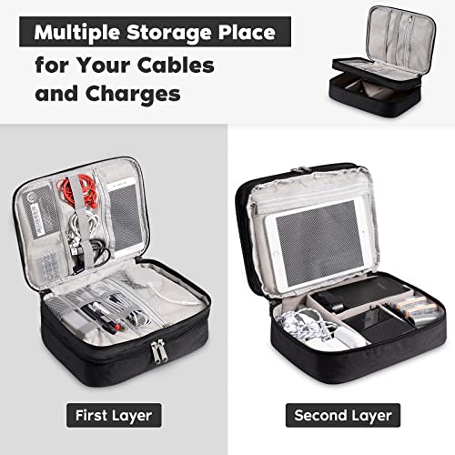 OrgaWise Electronics Organizer, Electronic Accessories Bag Travel Cable Organizer Three-Layer for iPad Mini, Kindle, Hard Drives, Cables, Chargers - color: Three layer-Black