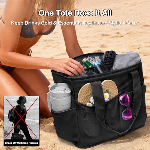 Odoland Soft Cooler Bag - Leakproof & Insulated, 2-in-1 Collapsible Design, Dry/Wet Separation, Large Soft Sided Cooler with Multi-Pocket Design for Beach, Picnic, Camping, Day Trip, Family Size - color: Black