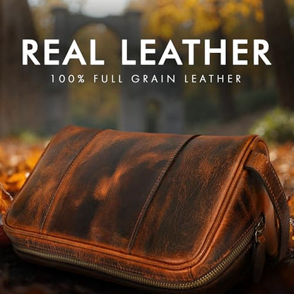 ELIZO Premium REAL Leather Toiletry Bag for Men Dopp Kitt Hanging Mens Toiletry Large TSA Toiletries Bag Shaving Grooming Bag Organizer - size: Large