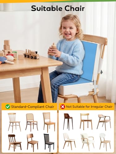 Toddler Booster Seat for Dining Table, Slip Bottom Double Safety Straps, Stronger Support Booster Seat Dining Toddler, Breathable Fabric Booster Seat for Table (Blue) - color: Blue