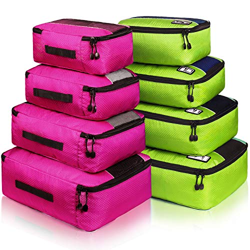 Packing Cubes Luggage Bags Organizer Durable Travel Accessories With Clothing Label - color: 8 set - Rose/Green