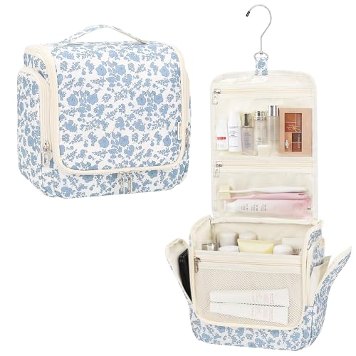 Relavel Hanging Toiletry Bag for Women Travel Makeup Bag Cosmetic Organizer Toiletries Bag for Travel Size Essentials Accessories Shower Caddy Bag for Bathroom Beach Gym, Floral Print - color: Floral Print