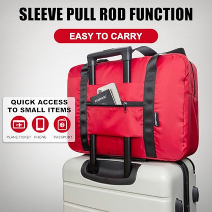 Small Duffle Bag for Men Women, Mini Gym Bag Foldable Travel Tote Carry On Luggage with Trolley Sleeve, Red - color: Red, size: 23L