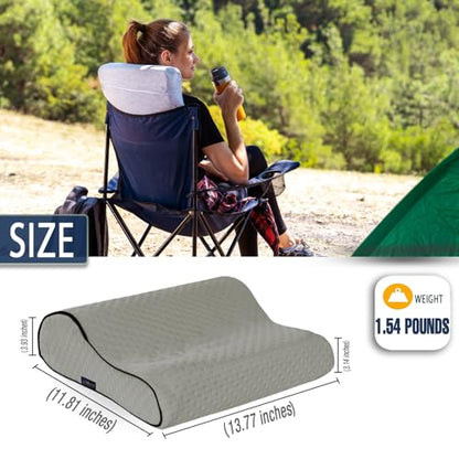 alkamto Travel & Camping Comfortable Memory Foam Pillow – Easy to Carry Portable Bag – Temperature Regulating Pillow Case (Grey Contour + Extra Cover) - size: Grey Contour Travel + Extra Cover
