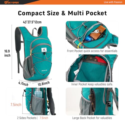 SKYSPER 15L/20L Foldable Hiking Backpack Lightweight Packable Travel Daypack with Chest Strap Small Folding Pack for Walking - color: Green, size: 15l