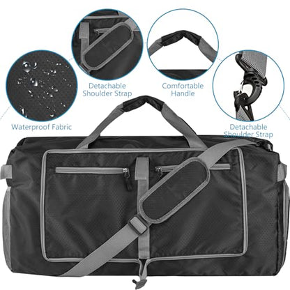 60L Duffle Bag with Shoes Compartment - Foldable&Large Capacity Travel Duffel Bags, Lightweight & Water-Resistant Gym Bag - Black - color: 60L-Black