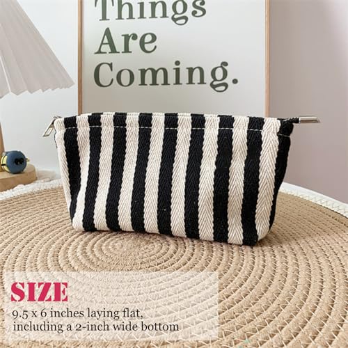 HAPPYHEIDI Small Black White Stripe Makeup Brush Bag Zipper Pouch Women Girls Purse Organizer,Canvas Lined, Premium Zipper - color: Classic Black White Stripes Medium