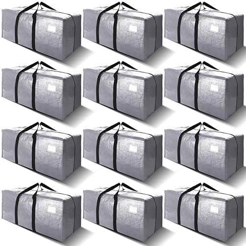 VELVETSURE 12 Pack Heavy Duty Extra Large Moving Bags W/Backpack Straps - Strong Handles & Zippers, Storage Totes For Space Saving, Fold Flat, Alternative to Moving Box and Storage Bin, Silver - color: Silver, size: 24 Gal - 12 Pack