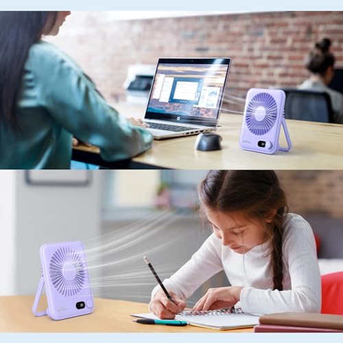 WHATOOK Small Desk Fan Personal Fans: 5000mah 25 Hours Battery Office Quiet Mini Desktop Fan Portable Rechargeable Travel Essentials (Purple, 2000 mAh) - color: Purple
