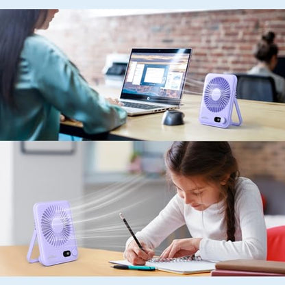 WHATOOK Small Desk Fan Personal Fans: 5000mah 25 Hours Battery Office Quiet Mini Desktop Fan Portable Rechargeable Travel Essentials (Purple, 2000 mAh) - color: Purple