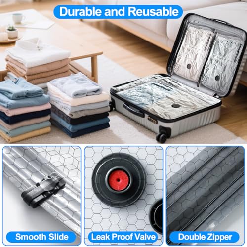 Vacuum Seal Bags 15-Pack with Wireless Pump, 5 Large/5 Medium/5 Sizes, Reusable Storage for Clothes Travel, Luggage & Suitcases, Portable Space Saver - size: 15 COMBO