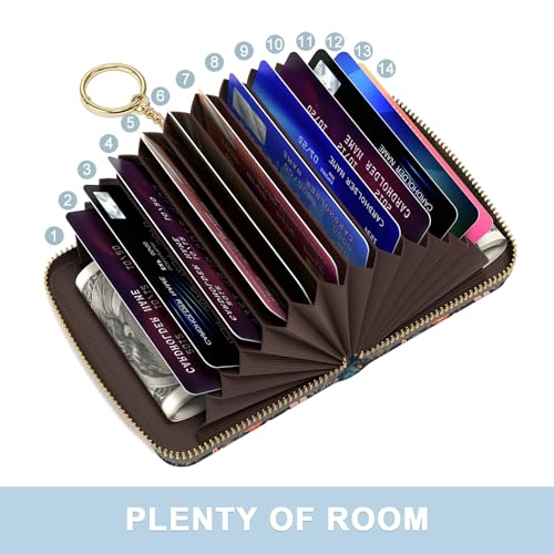 Aiawoxc Credit Card Holder, Small RFID Wallet Slim Leather Card Organizer Case with Zipper and Wristlet Strap, Cute Flowers - color: B-Cute Flowers, size: Wrist Strap