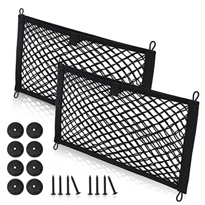 Universal Mesh Cargo Net for Car Trunk Storage,2 Pack Elastic Small Cargo Net Pocket Organizer Pouch Bag,Stretchable Automotive Cargo Nets with 8 Pieces Mounting Screws and Hooks for RV,SUV,Boats,Home - size: 17.7 x 9.8 inch