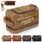 Personalized Toiletry Bag for Men, Leather Custom Travel Shaving Bag, Father's Day Gifts for Men, Dad, Him, Father, Son, Boyfriend, Husband, Brother, Birthday, Anniversay, Engraved Pattern Text - color: Light Brown
