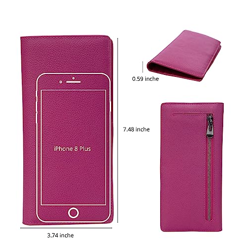 Bveyzi Ultra Slim Thin Leather RFID Blocking Credit Card Holder Bifold Clutch Wallets for Women - color: Hot Pink
