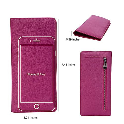 Bveyzi Ultra Slim Thin Leather RFID Blocking Credit Card Holder Bifold Clutch Wallets for Women - color: Hot Pink